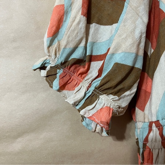 THML | NWT Mia Midi Dress Tie Neck Smocked Tiered Popover Geometric Print Size S - Picture 7 of 14